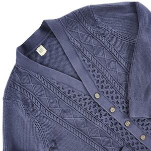Gap Cardigan Sweater Mens XL Blue Cable Knit 100% Cotton Button Front Pocket